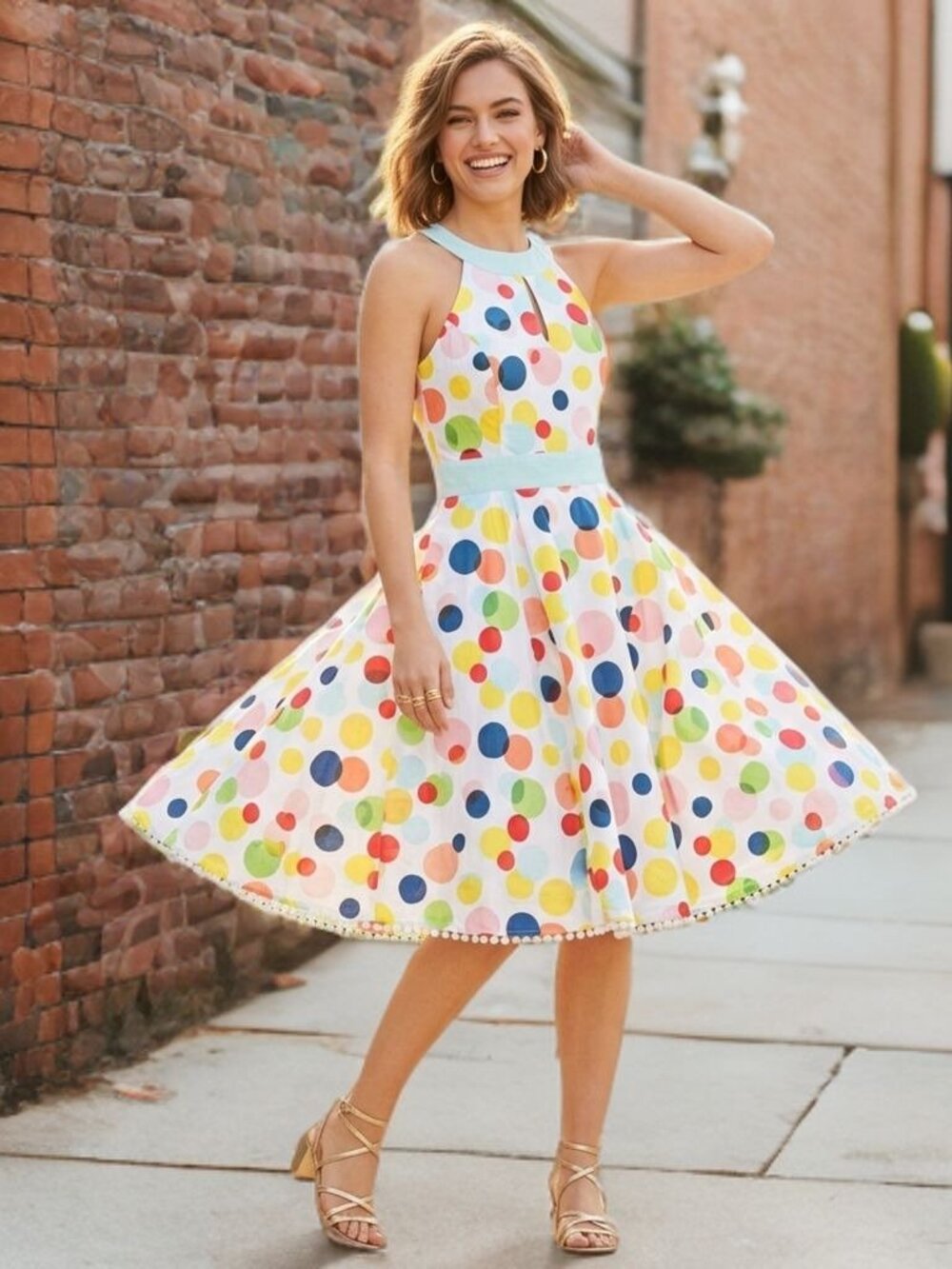 Smack Parlour Vintage Fit & Flare Midi Dress Retro Colorful Polka Dots Open Back